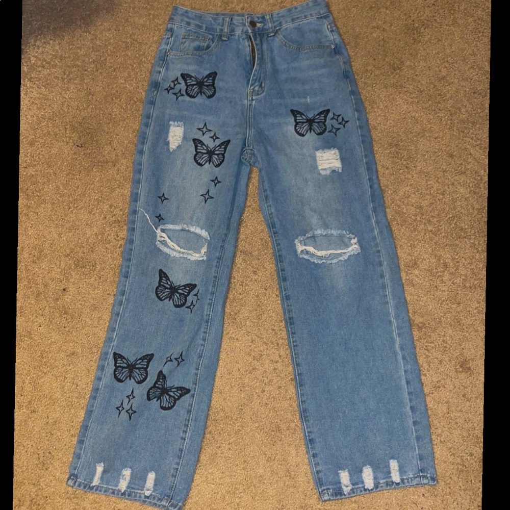 butterfly pattern mom jeans